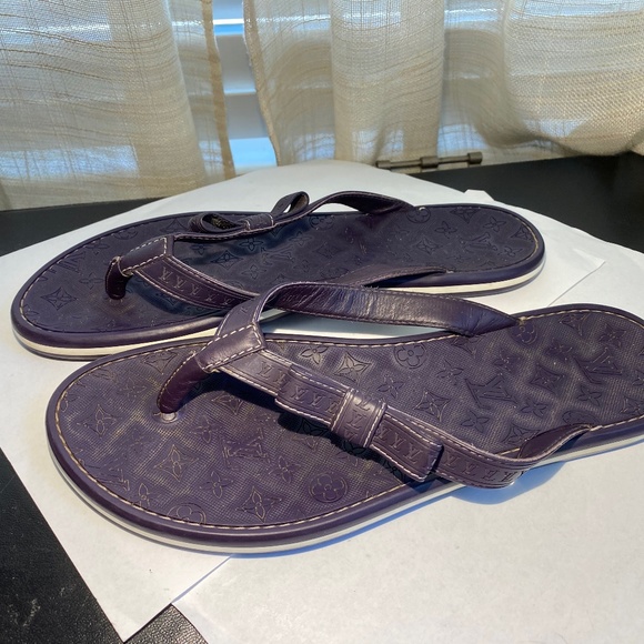 Louis Vuitton purple thong rubber monogram sandals flip-flops flats slides spa39 - Picture 2 of 9